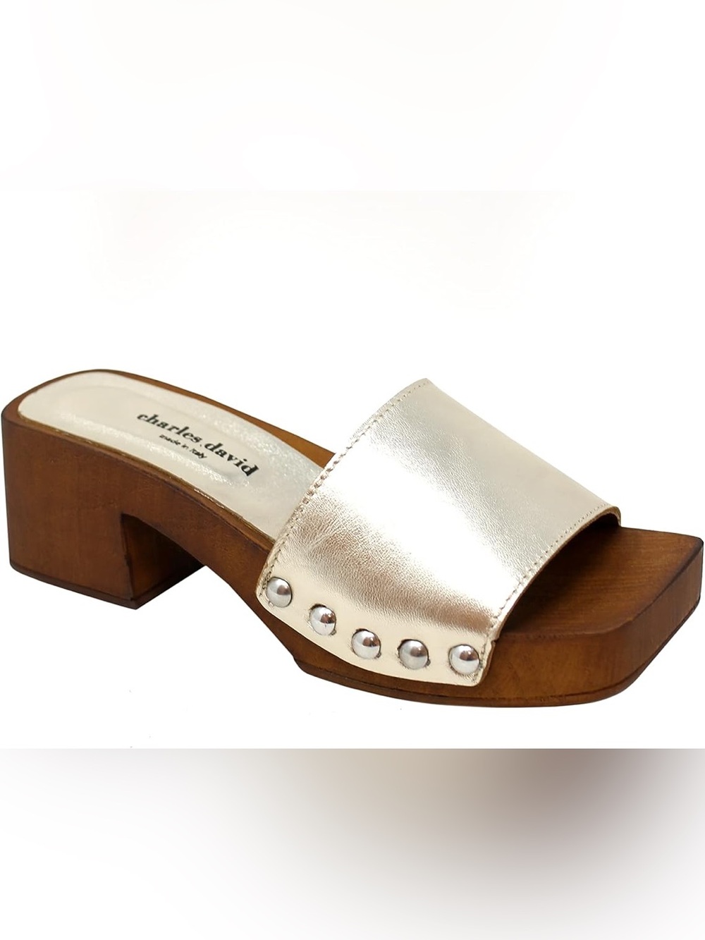 Charles David Nakita Gold Metallic Studded Slide Mule
